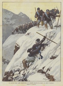 Un capitán de los Alpinos precipitado en un barranco durante una marcha en el Monte Telégrafo de Achille Beltrame