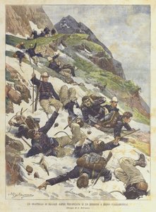 Un destacamento de soldados alpinos precipitado en un barranco en Breno (Valcamonica) de Achille Beltrame