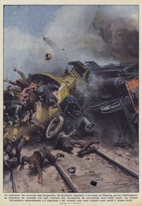Un autobús que vuelca una locomotora de Achille Beltrame