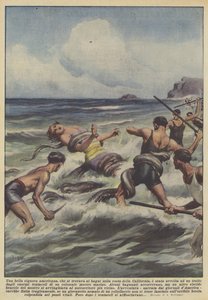 Una bella dama americana, que se encontraba en los baños en la costa de California, fue envuelta de Achille Beltrame