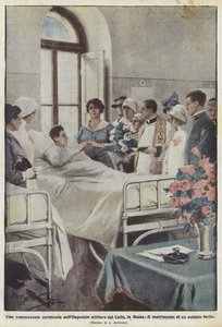 Una conmovedora ceremonia en el Hospital Militar del Celio, en Roma, el matrimonio de un soldado herido de Achille Beltrame