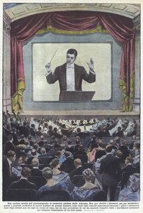 Una curiosa novedad en el cine, las orquestas guiadas desde la pantalla