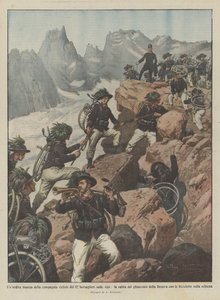 Una audaz marcha de la compañía de ciclistas del 12º bersaglieri en los Alpes, la subida del glaciar de Achille Beltrame
