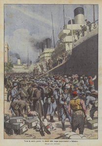 Hacia la nueva guerra, el desembarco de las tropas anglo-francesas en Salónica de Achille Beltrame