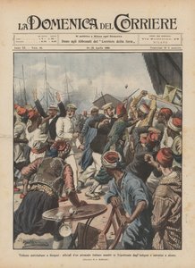 Violencias anti-italianas en Bengasi, oficiales de un vapor italiano asaltados en Tripolitania de Achille Beltrame