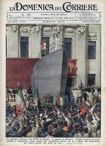 Visita del Duce Benito Mussolini a Messina durante un viaje a Sicilia. Ilustración de Achille Beltrame en “La domenica del corriere” del 22/08/1937. de Achille Beltrame