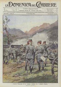 Vittorio Emanuele III en el campo, soldado entre los soldados de Italia de Achille Beltrame