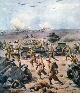 Segunda Guerra Mundial-1940 Campaña del Norte de África-La invasión italiana de Egipto, La Domenica del Corriere 22 de septiembre de 1940 de Achille Beltrame