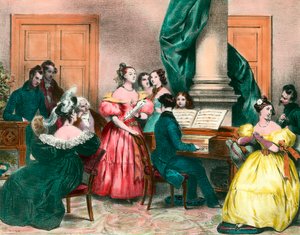 Una tarde musical en familia. Grabado de Achille Deveria (1800-1857). Grabado del siglo XIX. Colección privada de Achille Devéria