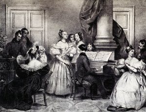Concierto familiar con piano, de Achille Deveria (1800-1857), grabado, Francia de Achille Devéria
