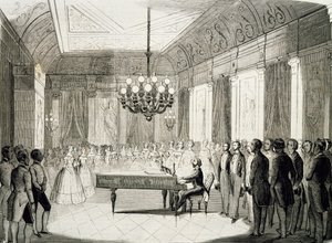 Velada musical con piano, de Achille Deveria (1800-1857), grabado, Francia de Achille Devéria