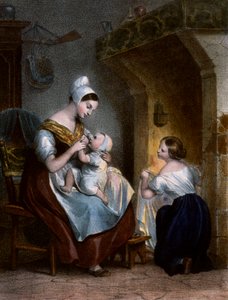 Enfermera amamantando a un bebé. Litografía, c.1850