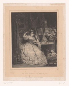 La futura novia se prueba el collar frente al espejo
Un jour avant le mariage (título en el objeto) de Achille Devéria