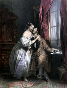 Enlaces amantes - por Achille Deveria, litografía