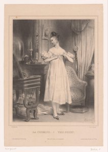 mujer joven, en, ella, resbalón La chemise / La camisa (título sobre objeto) Ropa de mujer (título de la serie) de Achille Devéria
