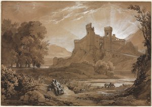 Landscape with Castle and Shepherds de Achille Etna Michallon