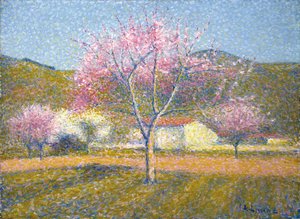 An Orchard In Springtime (Apple Trees In Bloom) (óleo sobre tela de algodón) de Achille Lauge