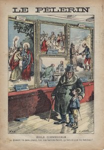 Caricatura antisemita de Achille Lemot para "Le-Pelerin" de septiembre de 1896 - Escuela Comercial: cuando te conviertas en un crant, mi cama Jacob, ¿qué dividirás?
