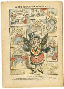 Ilustración de Achille Lemot (1846-1909) en Le Pelerin, 23/09/06 - El sueño de los hijos de la viuda - Antimilitarismo, Religión Fe, Iglesias Catedrales, Catolicismo - Laicización del espacio religioso, Laicización Laicidad Leyes laicas - Hiram de Achille Lemot