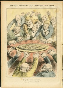 Ilustración de Achille Lemot (1846-1909) en Le Pelerin, 03/06/06 - Próximo alquiler de las cámaras - Antiparlamentarismo, Cámara de Diputados Hemiciclo, Galette des rois - Diputado de Achille Lemot