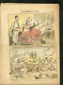 Ilustración de Achille Lemot (1846-1909) en Le Pelerin, 21/02/09 - Saqueos - Medicina, Fe Religiosa, Tributación, Catolicismo - Laicización, Congregaciones - Buitre, Medicina, Contribuyente, Monjes