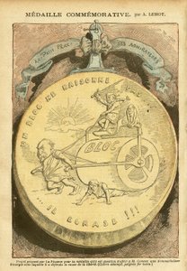 Ilustración de Achille Lemot en Le Pelerin, 26/02/05 - Medalla conmemorativa - Antimasonismo Francmasonería, Asunto de las fichas, Bloque de la izquierda - Combes Emile, Marianne - Cacerola de Achille Lemot