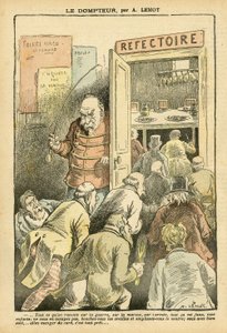 Ilustración de Achille Lemot en Le Pelerin, 27/03/04 - El domador - Restaurante Cafés, Gastronomía cocinero - Combes Emile, Domador - Metáfora de Comida de Achille Lemot