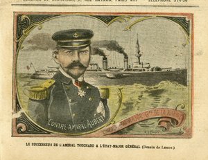 Ilustración de Achille Lemot (1846-1909) en Le Pelerin, 27/08/05 - El sucesor del Almirante Touchard en el Estado Mayor - Ejército, Marina Marina Balnearia, Estado Mayor, Buques de Guerra - Almirante Almirantes, Aubert Marie Jacques Charles (1848-1915), To