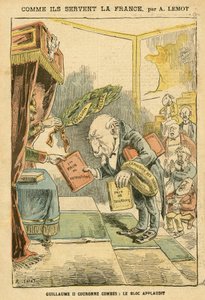 Ilustración de Achille Lemot (1846-1909) en Le Pelerin, 31/01/04 - Cómo sirven a Francia - Alemania Prusia, Religión Fe, Bloque de Izquierda, Patriotismo, Catolicismo - Expulsiones de Religiosos - Combes Emile (1835-1921), Guillermo II, Delsor Nicolas