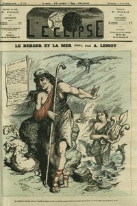 El pastor y el mar ilustra una fábula para reemplazar la caricatura de Gill “Las ranas que piden un rey” prohibida por la censura. Portada en “L