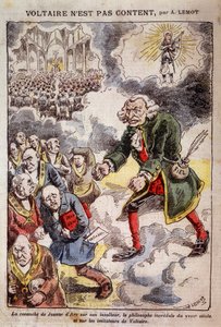 Voltaire no está contento con Achille Lemot (1846-1909) - Caricatura sobre los Francmasones - en "Pelerin" 25/04/1909 (grabado)
