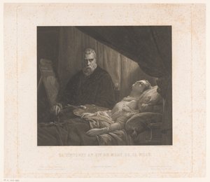 Il Tintoretto retrata a su hija en su lecho de muerte Le Tintoret au lit de mort de sa fille (título sobre objeto) de Achille Louis Martinet