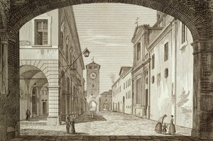Vista de la plaza de Castel Bolognese en la Legación de Rávena, grabada por Achille Parboni (1783-1841), Italia de Achille Parboni