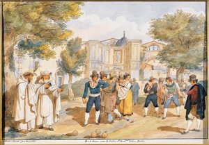 Jugando a la boccia en Santa Maria degli Angeli en Roma, Achille Pinelli (1809-1841), Italia