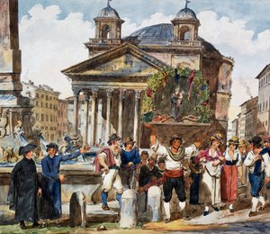 Festival de la fresa en el Panteón en Roma, acuarela de Achille Pinelli (1809-1841), Italia de Achille Pinelli