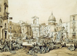 Porta Capuana en Nápoles, de Achille Vianelli (1803-1894), sepia, 43x60,5 cm de Achille Vianelli