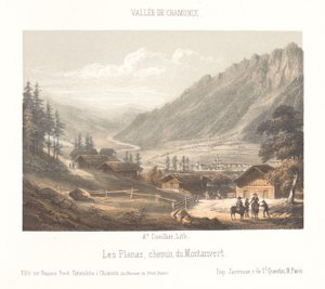 Vista del puerto de montaña Col de Balme . Col de Balme (título sobre objeto) Memoria de Chamonix-Mont-Blanc (título de serie) Museum du Mont-Blanc (título de la serie sobre el objeto)