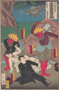 Actuación de Kabuki con indios rojos y actores de Kubuki, finales del siglo XIX