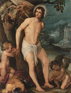 San Sebastián asistido por ángeles (óleo sobre cobre) de Adam (circle of) Elsheimer