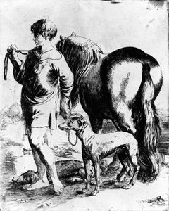 Niño con un caballo y dos perros, c.1597-1610 de Adam Elsheimer