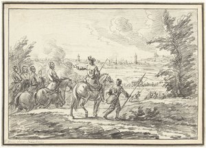 Jinetes en una colina frente a una ciudad de Adam Frans van der Meulen (possibly)