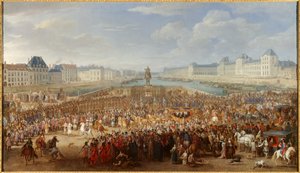 El rey Luis XIV (1638-1715) cruzando el Pont Neuf en su carruaje
