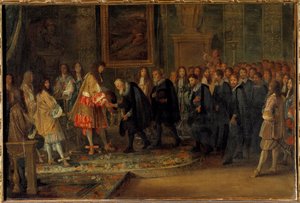 El rey Luis XIV recibe a los embajadores suizos en el Louvre 11/11/1663