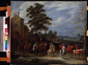 Regimiento de caballería que pasa sobre un área (regimiento de caballería toma el campo). Pintura de Adam Frans van der Meulen (1632-1690). Óleo sobre lienzo, 65 x 78,5 cm, Arte flamenco, Arte barroco. Museo del Lejano Oriente, Khabarovsk. ©FineArtImage/Le