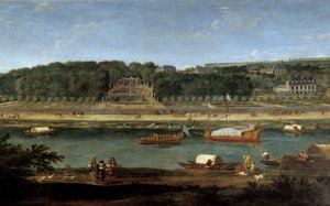 Vista del castillo de Saint Cloud con la galería real en el Sena de Adam Frans van der Meulen