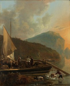 Paisaje fluvial a la italiana
Una barca en la orilla de un río de Adam Pijnacker