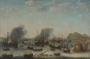 La derrota de los españoles en Gibraltar por una flota holandesa al mando del almirante Jacob van Heemskerck, 25 de abril de 1607 de Adam Willaerts (signed by artist)