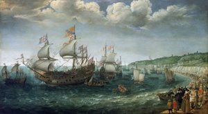Embarque de Federico I de Wittelsbach (1596-1632), elector del Palatinado (que llegaría a ser rey de Bohemia), en el navío "Prince Royal", en Dover (Inglaterra), el 25 de abril.