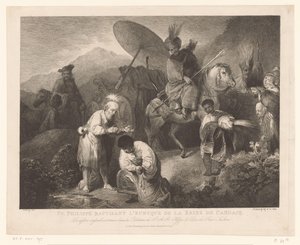 De doop van de kamerling puerta Philippus San Felipe bautizando al eunuco de la Reina de Candace (título sobre objeto) de Adam von Bartsch