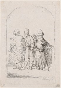Grupo de cuatro hombres de pie con traje oriental, 1795